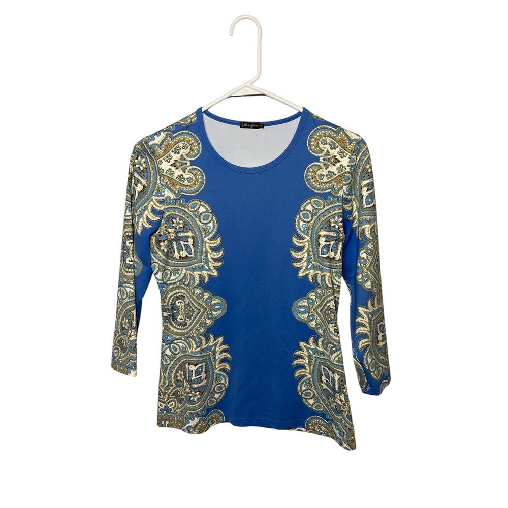 J.McLaughlin Blue Medallion Catalina Cloth 3/4 Sleeve Top Size S - Picture 2 of 7